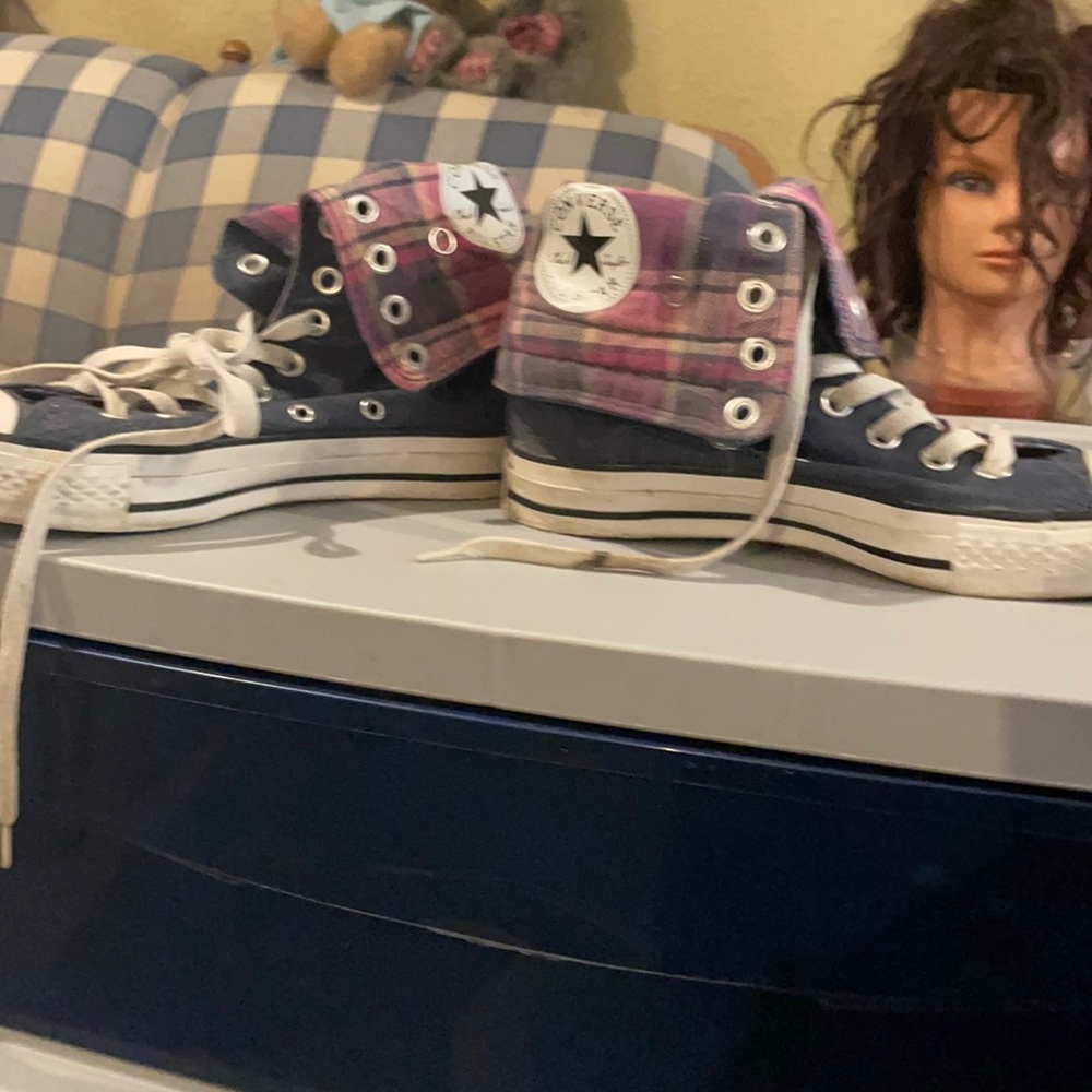 Blue and Plaid Converse Size 5